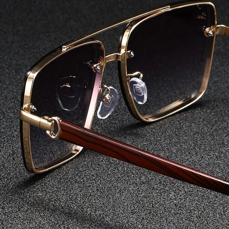 Close-up of Unisex Wood-Inspired UV400 Sunglasses frame, highlighting the unique wood-look texture