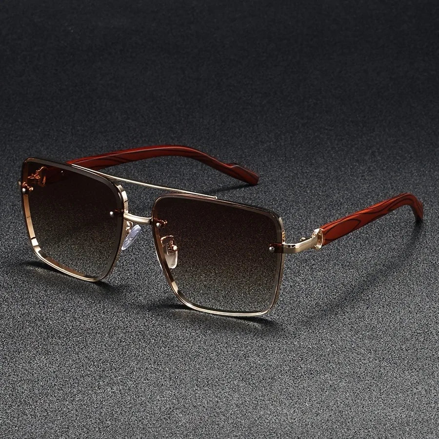 Pair of Unisex Wood-Inspired UV400 Sunglasses, emphasizing UV400 protection and modern design