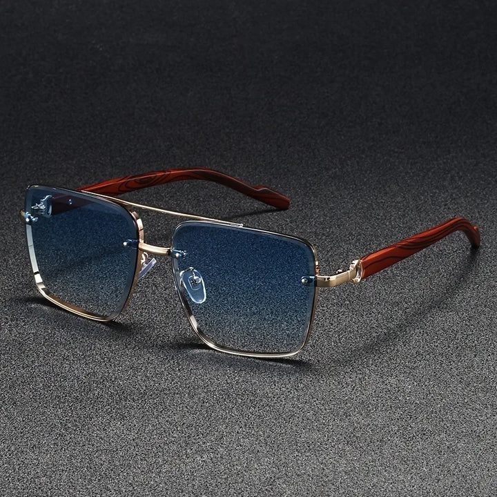 Angled shot of Unisex Wood-Inspired UV400 Sunglasses, showing comfortable fit and durable construction