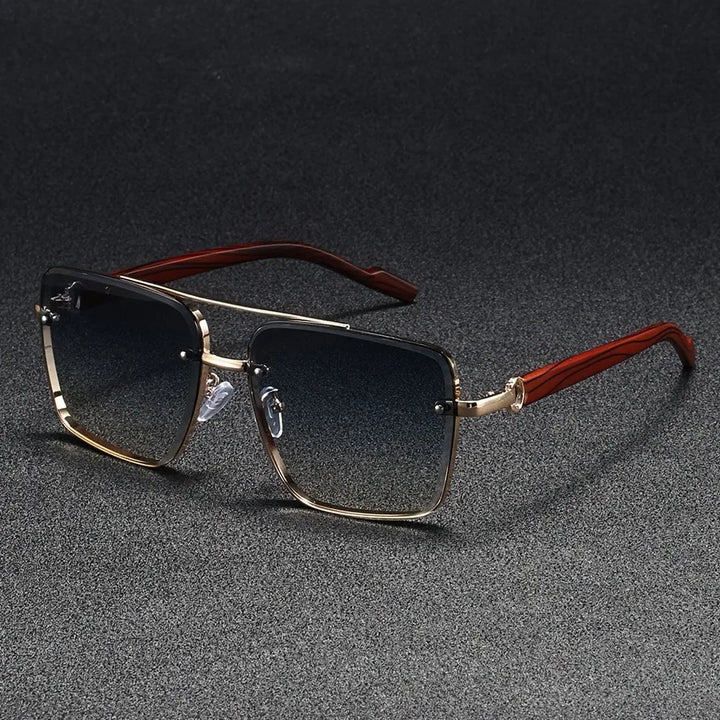 Unisex Wood-Inspired UV400 Sunglasses against a natural background, perfect for outdoor fashion