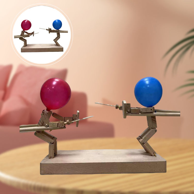 Unisex Wooden Balloon Battle Bots Game, two player party game for family fun, wood craft novelty toy