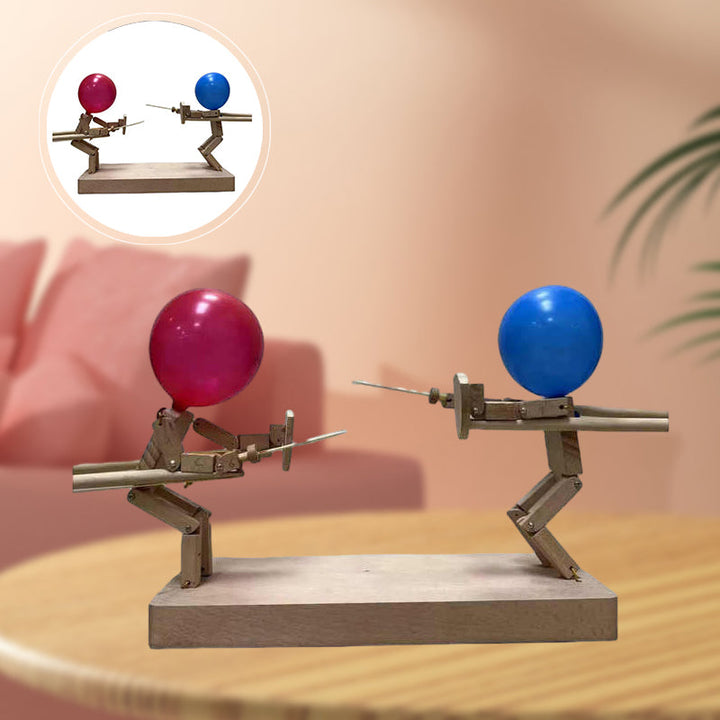 Unisex Wooden Balloon Battle Bots Game, two player party game for family fun, wood craft novelty toy