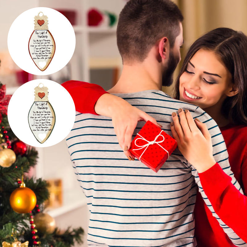 Wooden ornament with 'Friends' etched, a warm decorative keepsake for best friend appreciation