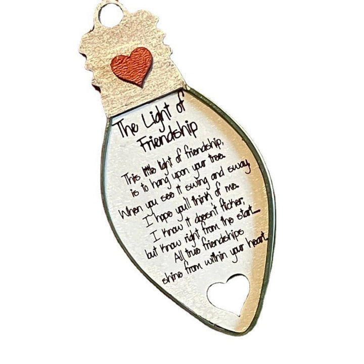 Detailed shot of a unisex wooden friendship ornament, a beautiful sentimental gift item