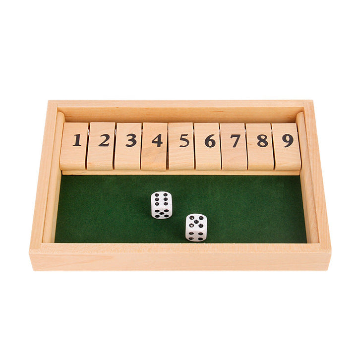 Unisex wooden math game displayed on a table, ready for family fun and learning