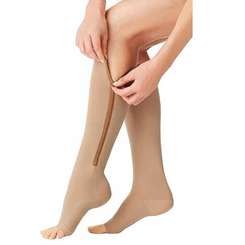 Unisex zipper compression socks, 20-30 mmHg firm support, perfect for athletic recovery, travel, and daily leg circulation.
