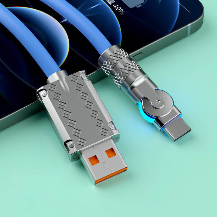 Flexible 120W gaming charger cable with 180° rotation, perfect for uninterrupted gameplay & fast data sync.