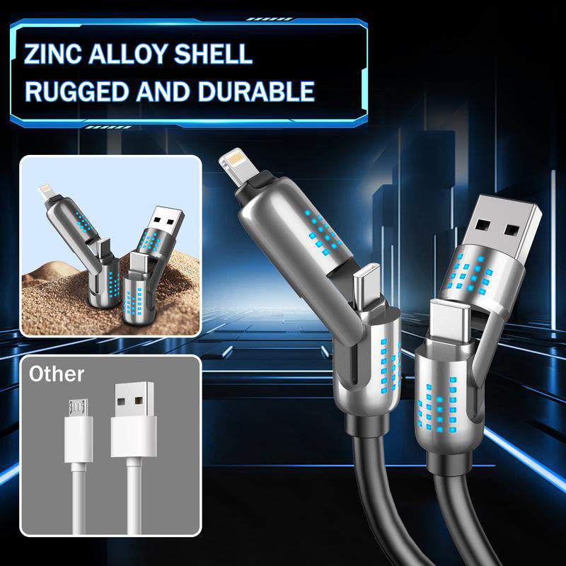 Universal 240W USB-C 4-in-1 fast charging cable for multiple devices, durable tech gadget