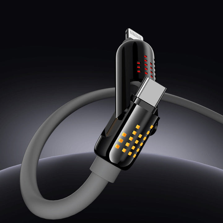 Close-up of the USB-C connector on the 4-in-1 fast charging cable, ensuring secure connection