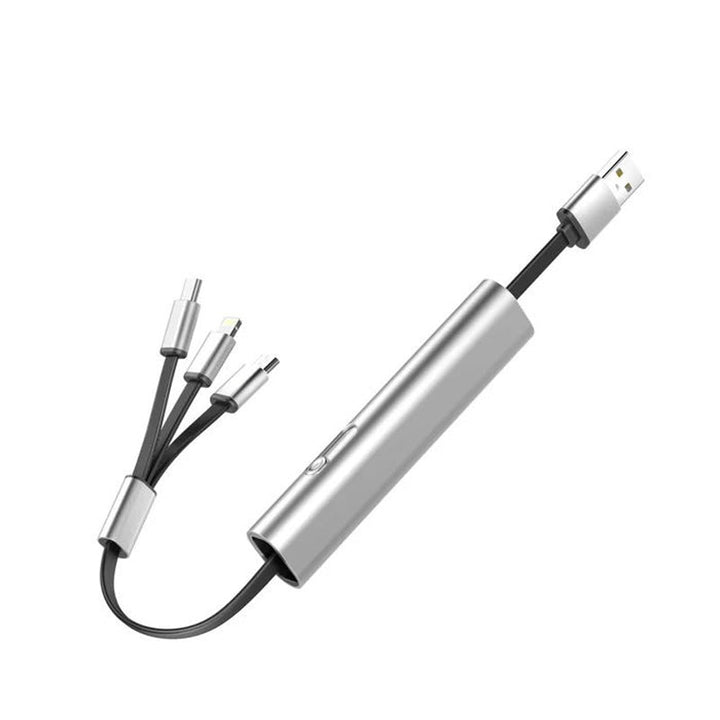 Braided universal 3-in-1 fast charger cable, indicating enhanced durability for daily use.