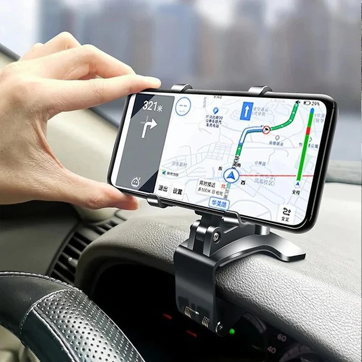 Dashboard car phone holder mount, universal & adjustable for secure hands-free mobile access & driving safety.