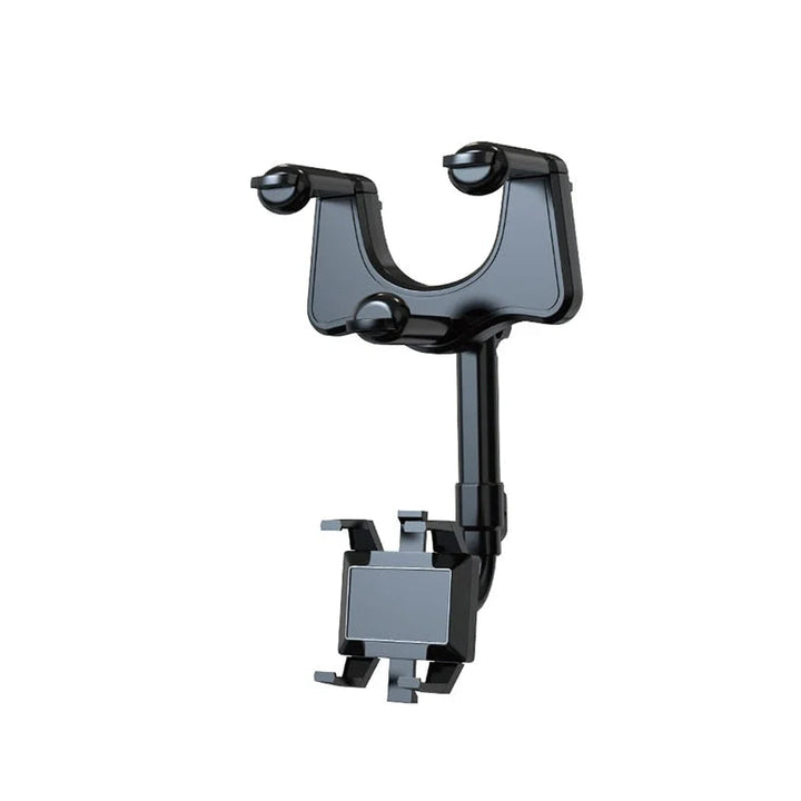 Universal phone holder for cars, clips onto rearview mirror, full 360° rotation for driver convenience