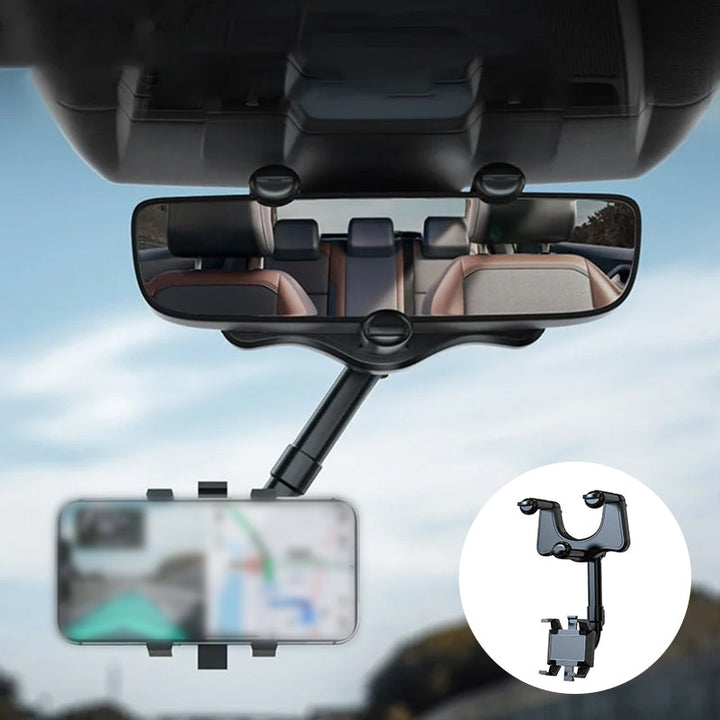 Driving aid: secure rearview mirror phone holder with full 360° rotation, easy to install