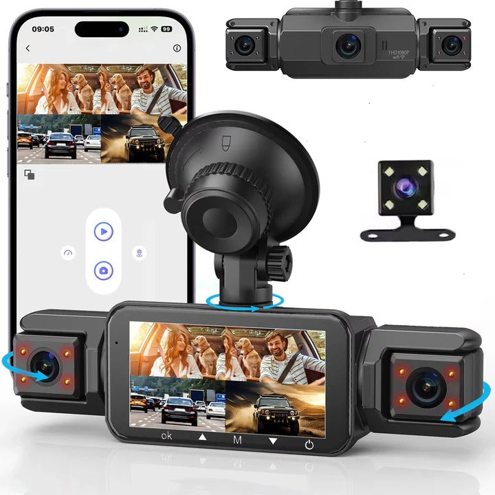 Peace of mind with a universal 4-channel WiFi dash cam system for complete vehicle security & parking monitoring.