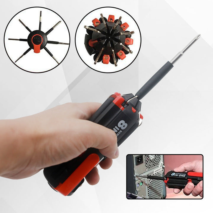Universal 8-in-1 screwdriver with LED lights, ideal for home tasks and dark spaces