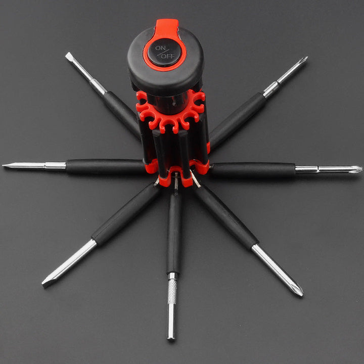 Ergonomic 8-in-1 screwdriver, a hand tool with LED illumination for improved visibility