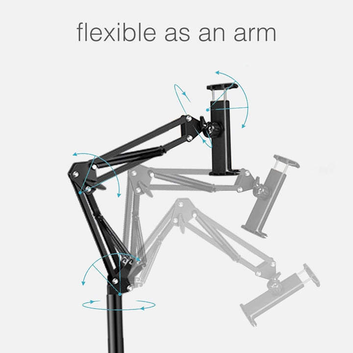 Home office accessory: adjustable phone & tablet floor stand for comfortable, hands-free productivity.