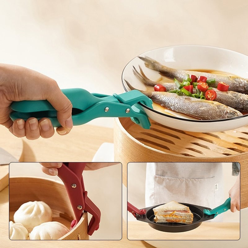 Universal anti-scald bowl holder clip, silicone grip, safely lifting hot dishes from oven