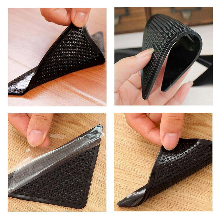 Set of reusable carpet grippers, clear view of the adhesive backing for secure floor mat placement