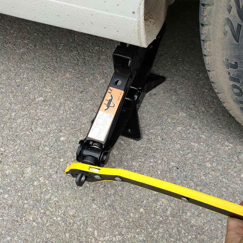 Ergonomic universal auto jack ratchet wrench, essential mechanic tool for car tire changes.