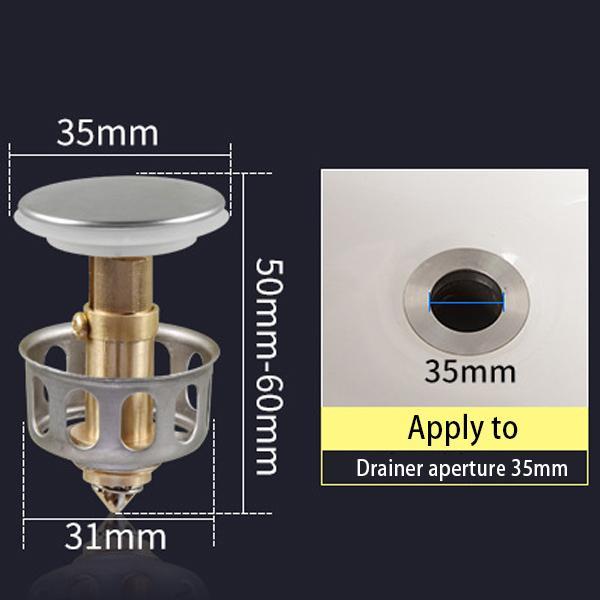 Universal basin pop-up drain filter in stainless steel, stopper for clog prevention & odor control