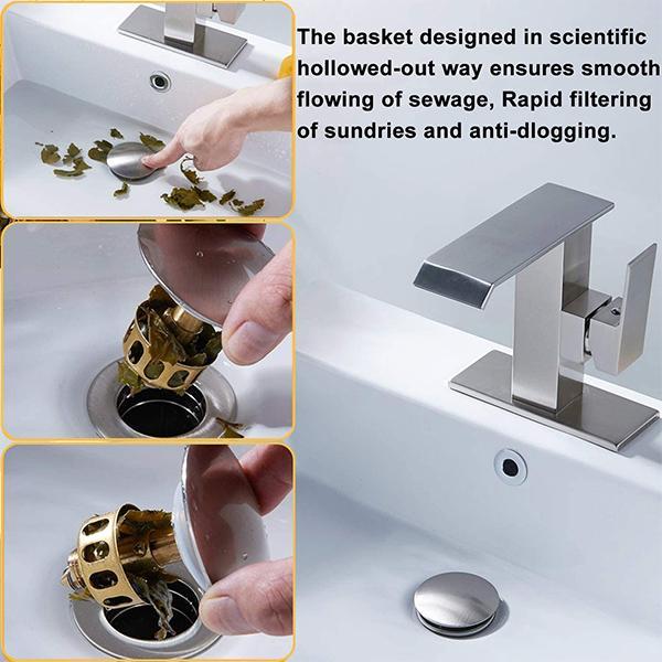 Easy install universal basin drain filter and stopper, essential bathroom accessory