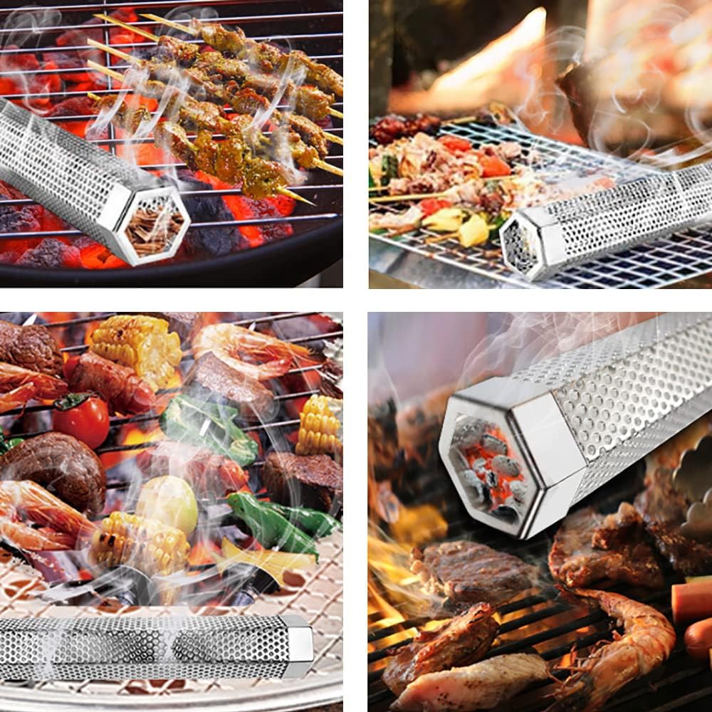 Universal BBQ Pellet Smoker Tube for cold and hot smoking, stainless steel grill accessory