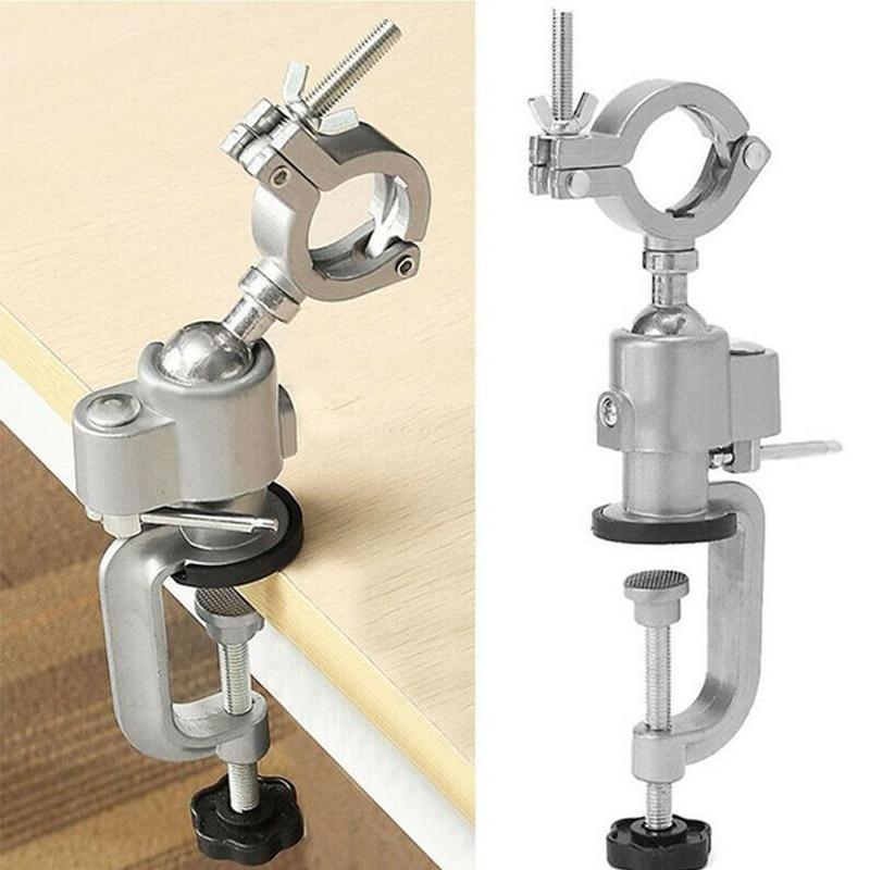 Adjustable bench clamp for rotary tools, ideal for grinding, polishing, and delicate workshop projects.