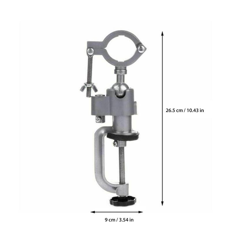 Versatile bench clamp for rotary tools, facilitating drilling, sanding, and engraving with stability.