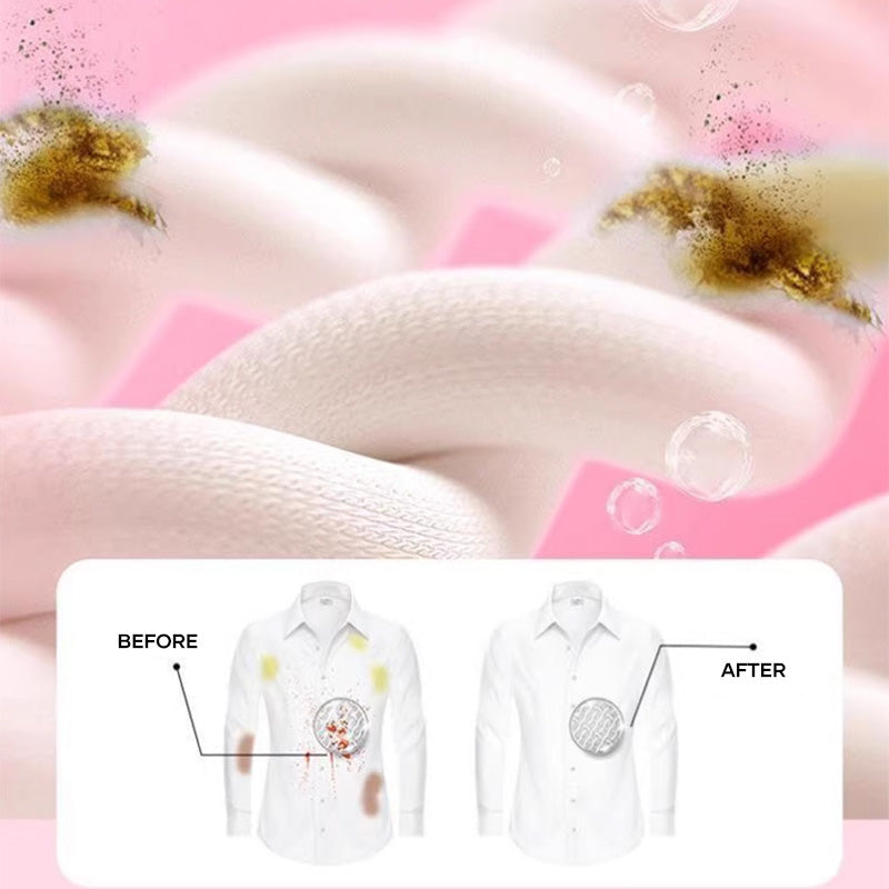 Effervescent enzyme cleaning tablet bubbling in water, showing its powerful stain removing action