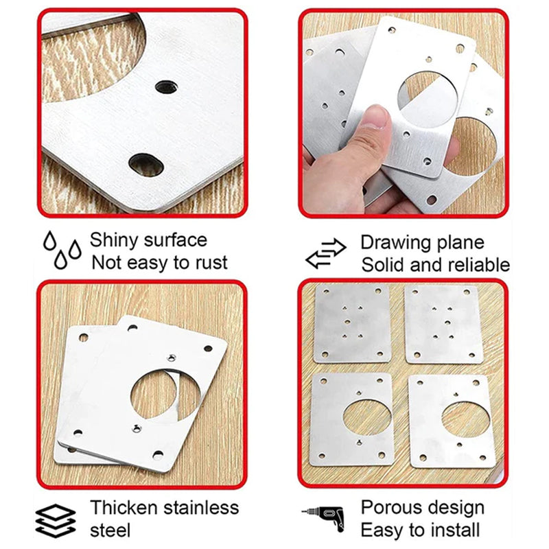 Hands demonstrating how to use the Universal Cabinet Hinge Repair Plate Kit for effective furniture restoration