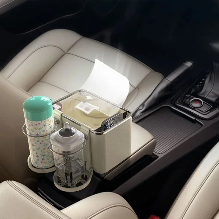 Ergonomic Car Armrest Storage Box, offering comfortable arm support and efficient storage for road trips.