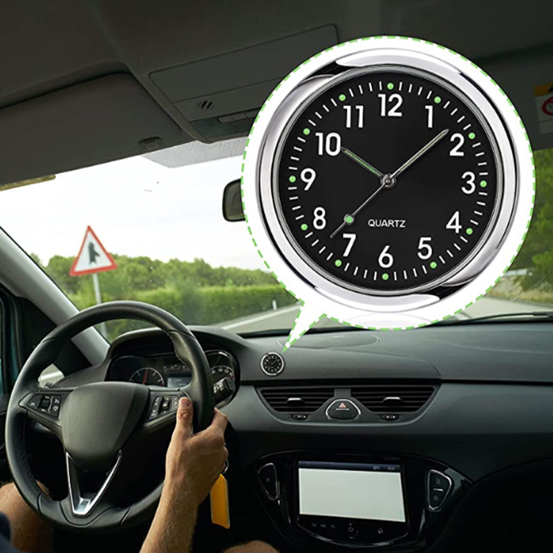 Black universal car dashboard clock, small and discreet, enhancing vehicle interior decor