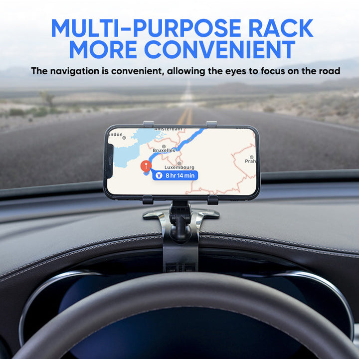 Universal car phone mount for dashboard, black, secure grip for smartphone navigation in car.