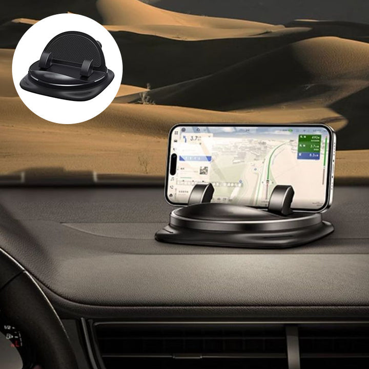 Ergonomic car phone mount featuring an auto-clamp and smooth 360° rotation for drivers.