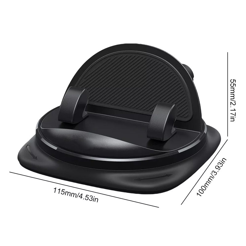 Mobile holder for car vents or dashboard, auto-clamp, 360-degree rotating for hands-free navigation.