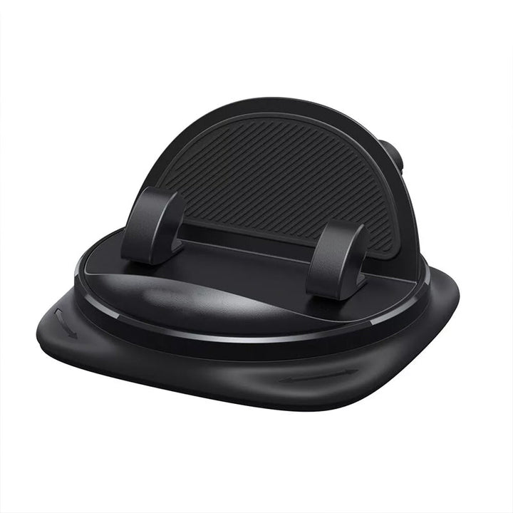 Secure dashboard phone grip with automatic clamping, offering 360-degree rotation for optimal view.