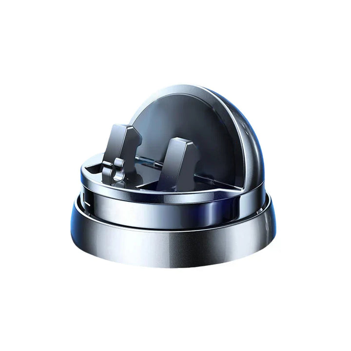 Universal car mobile holder with auto-clamp and 360° rotation positioned for easy driver access.