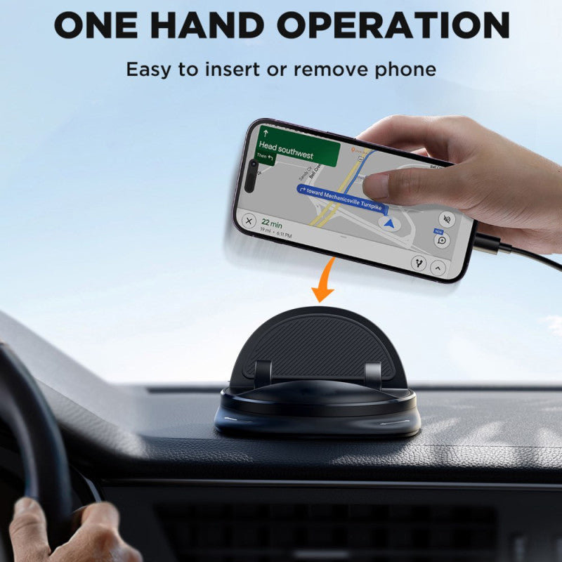 Secure car accessory: universal phone grip with auto-clamp and full 360-degree adjustability.
