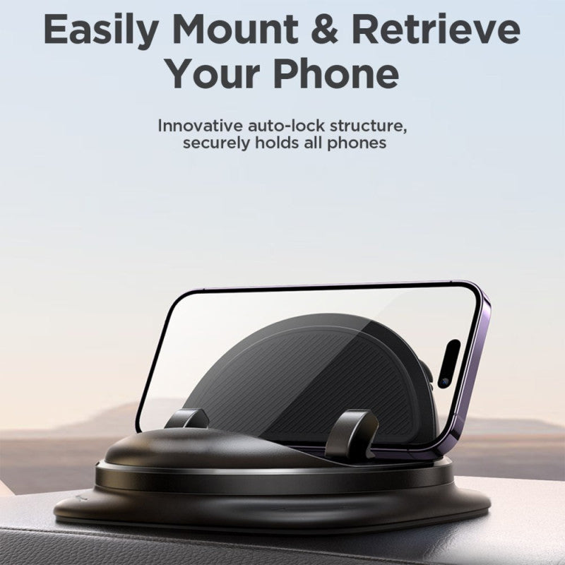 Side profile of the vehicle gadget, a phone mount with auto-clamp and 360° rotation capability.