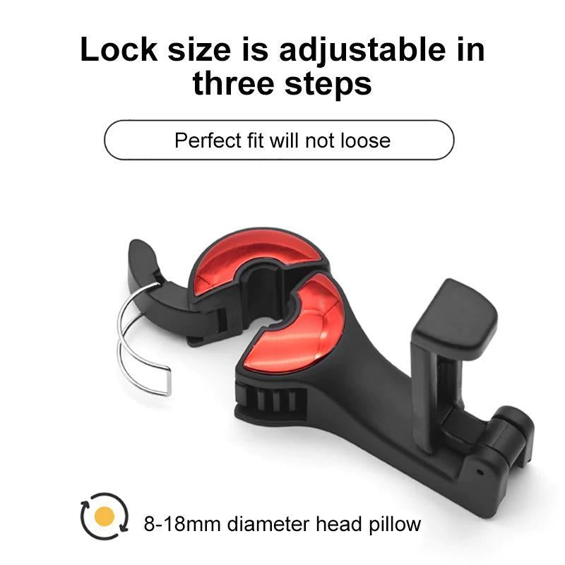Vehicle storage solution: universal headrest hook with 360° rotation, holds bags securely