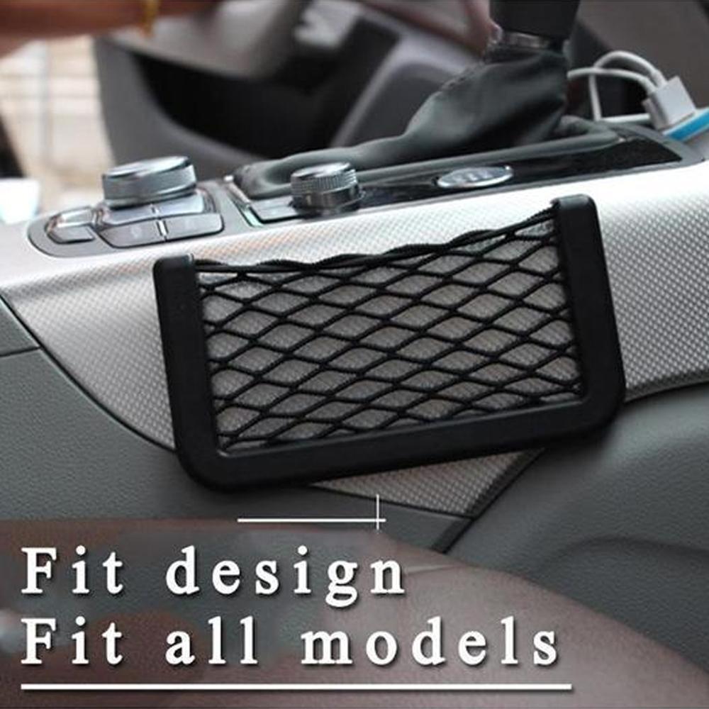 Car storage net pocket, universal design for convenient auto interior organization and tidiness.
