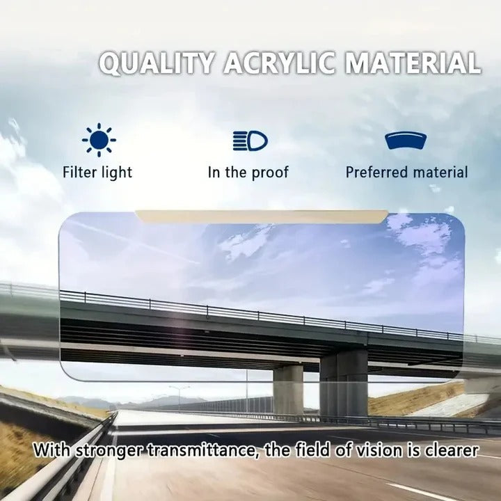 Polarized car visor extender reduces sun glare & improves night driving visibility, a universal auto accessory.