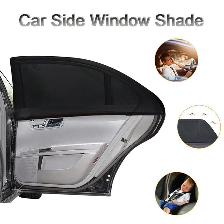 Car sun shade installed on side window, blocking sun & providing privacy, auto interior accessory
