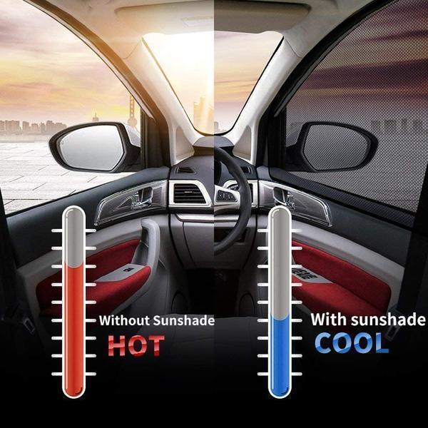 Hand holding universal car window sun shade, demonstrating flexible fit for various vehicles