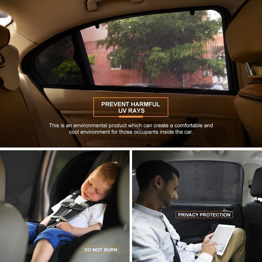 Detailed image of car window sun shade's durable mesh fabric for lasting UV protection