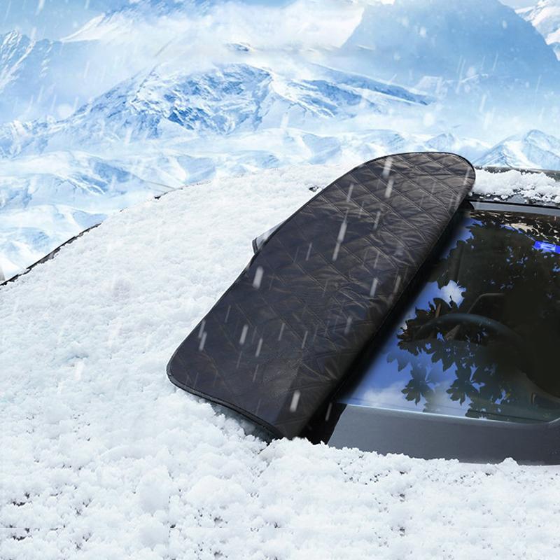 Universal car windshield cover, black with reflective strips for night safety