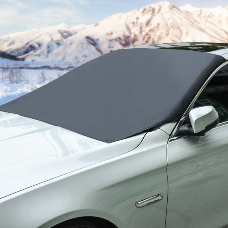 Auto accessory: universal windshield cover, front view on a compact car