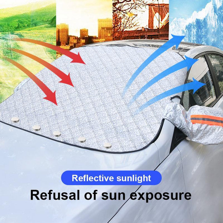 All-season car windshield protector with magnetic edges installed on an SUV
