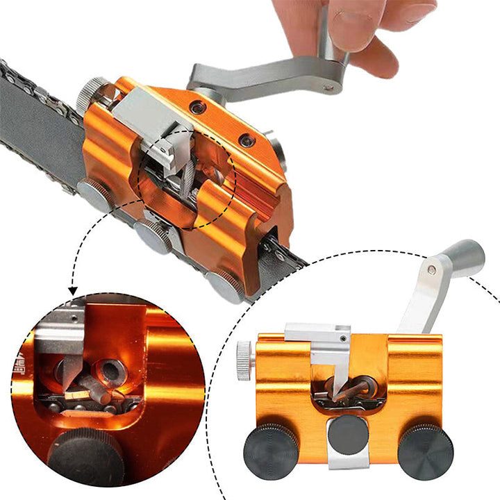 Durable aluminum universal chainsaw sharpening jig, essential power tool accessory.